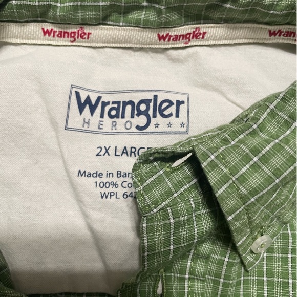 Wrangler Hero Men 2X‎ Green/White Striped button collar dress shirt short sleeve - Picture 2 of 7